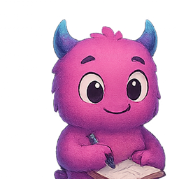 The Little Monsters mascot, studying